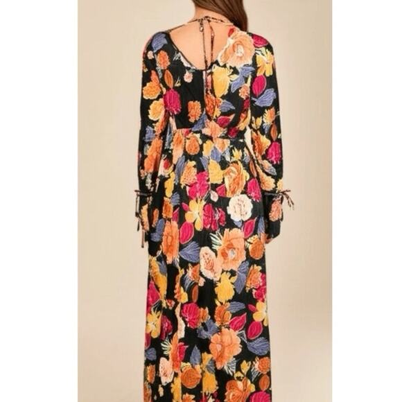 Band of the Free Boho Floral Stevie Nicks Hi-Lo Wrap Maxi Dress Long Sleeve M - Picture 5 of 5
